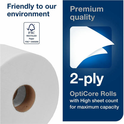TORK Premium Bath Tissue Roll with OptiCore - 2 Ply - 3.80" Width x 266.67 ft Length - 800 Sheets/Roll - 5.60" Roll Diam