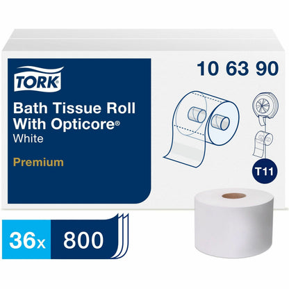 TORK Premium Bath Tissue Roll with OptiCore - 2 Ply - 3.80" Width x 266.67 ft Length - 800 Sheets/Roll - 5.60" Roll Diam