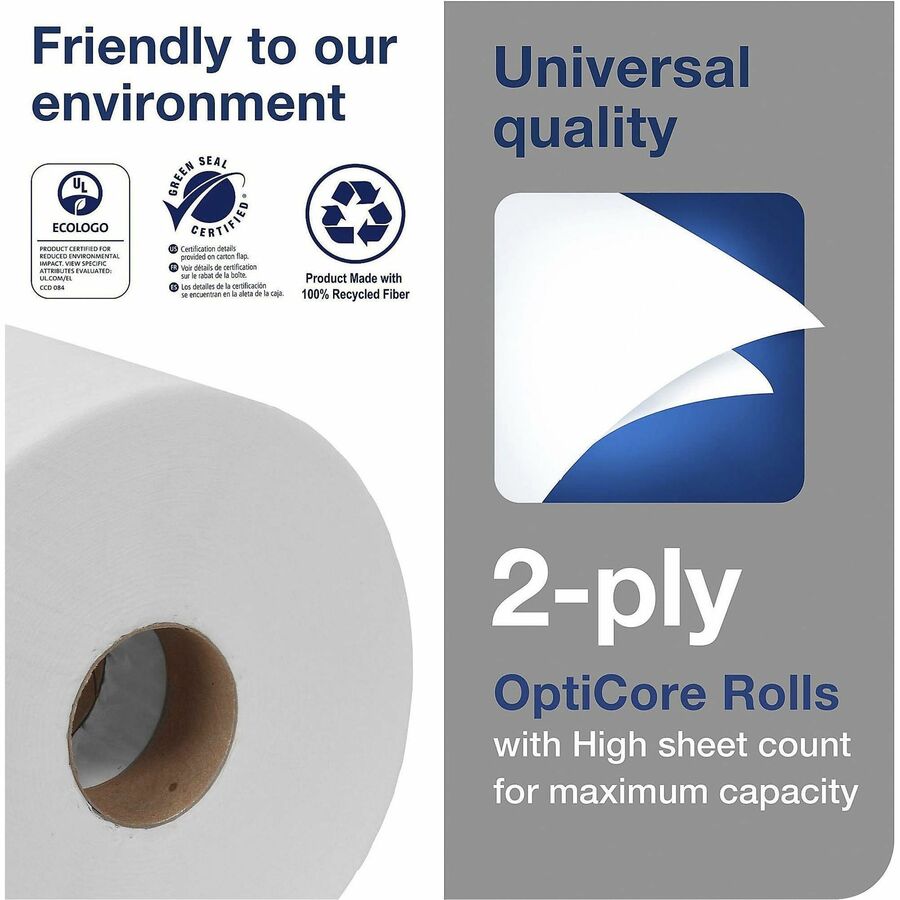 TORK Universal Bath Tissue Roll with OptiCore - 2 Ply - 3.80" Width x 288.30 ft Length - 865 Sheets/Roll - 5.60" Roll Di