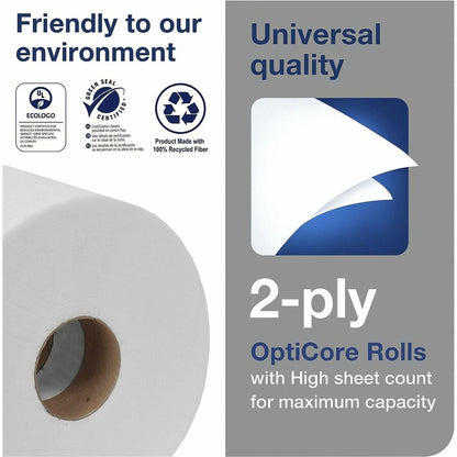 TORK Universal Bath Tissue Roll with OptiCore - 2 Ply - 3.80" Width x 288.30 ft Length - 865 Sheets/Roll - 5.60" Roll Di