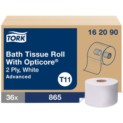 TORK Advanced Bath Tissue Roll with OptiCore - 2 Ply - 3.80" Width x 288.30 ft Length - 865 Sheets/Roll - 5.60" Roll Dia