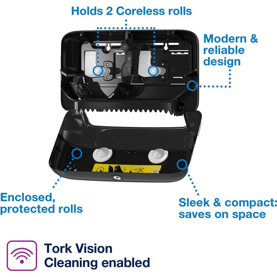 TORK OptiServe Coreless Twin Bath Tissue Roll Dispenser T7 - Coreless Dispenser - 5.1" Height x 14.2" Width x 8.2" Depth