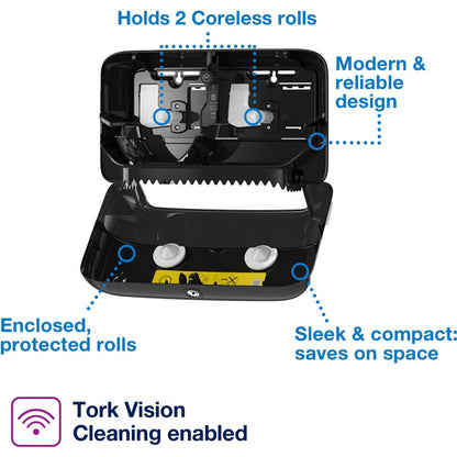 TORK OptiServe Coreless Twin Bath Tissue Roll Dispenser T7 - Coreless Dispenser - 5.1" Height x 14.2" Width x 8.2" Depth