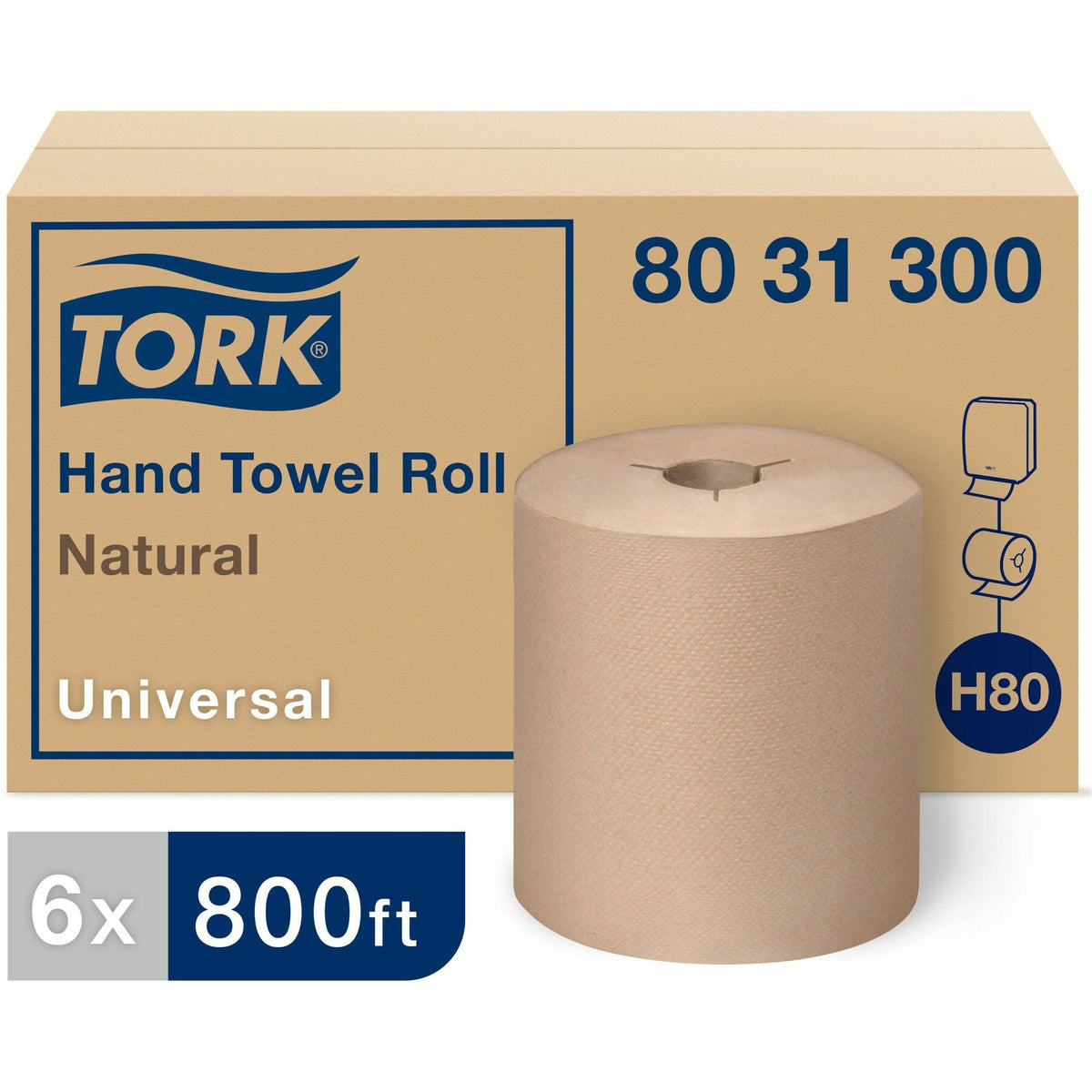 TORK Universal Hand Towel Roll - 1 Ply - 8" Width x 800 ft Length - 7.80" Roll Diameter - 1 29/32" Core - Natural - Pape