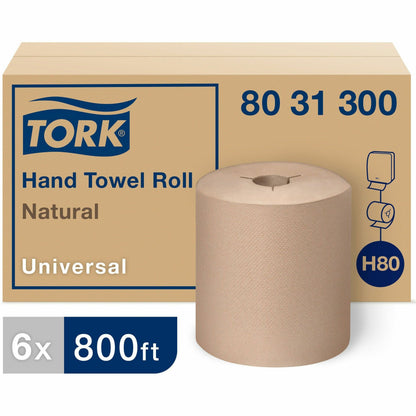 TORK Universal Hand Towel Roll - 1 Ply - 8" Width x 800 ft Length - 7.80" Roll Diameter - 1 29/32" Core - Natural - Pape