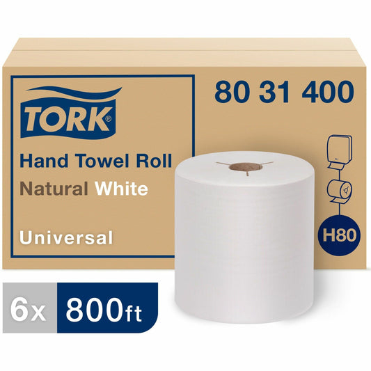 TORK Universal Hand Towel Roll - 1 Ply - 8" Width x 800 ft Length - 7.80" Roll Diameter - 1 29/32" Core - Natural, White