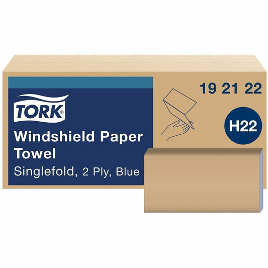TORK Windshield Paper Towel, Folded - 2 Ply - 9.25" Width x 10.25" Length - Blue
