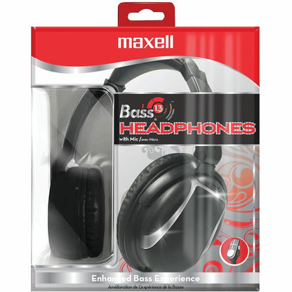 Maxell Bass 13 Headphones - Stereo - Wired - Over-the-head, On-ear - Binaural - Circumaural - 4 ft Cable - Black