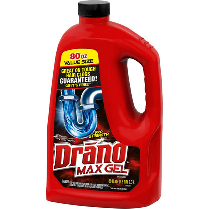 Drano Max Gel Clog Remover - Ready-To-Use - 80 fl oz (2.5 quart) - Yellow - 6 / Carton