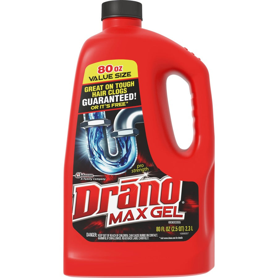 Drano Max Gel Clog Remover - Ready-To-Use - 80 fl oz (2.5 quart) - Yellow - 6 / Carton