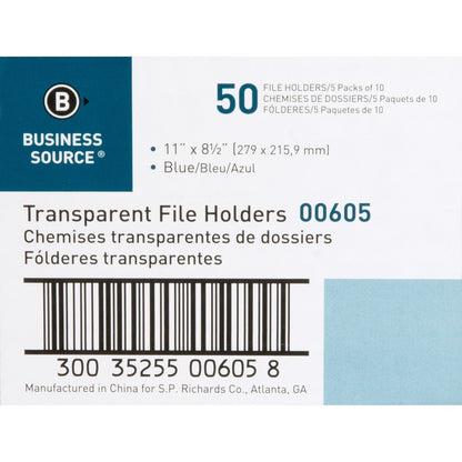 Business Source Letter File Sleeve - 8 1/2" x 11" - 20 Sheets Capacity - Blue - Water Resistant, Transfer Safe, Lightwei