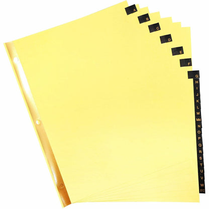 Business Source A-Z Black Leather Tab Index Dividers - 26 Printed Tab(s) - Character - A-Z - 8.5" Divider Width x 11" Di
