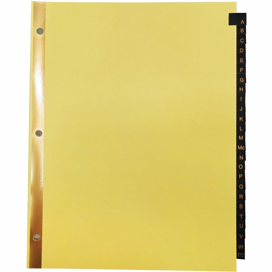 Business Source A-Z Black Leather Tab Index Dividers - 26 Printed Tab(s) - Character - A-Z - 8.5" Divider Width x 11" Di