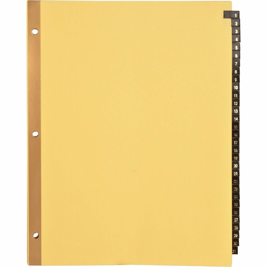Business Source 1-31 Black Leather Tab Index Dividers - 31 Printed Tab(s) - Digit - 1-31 - 8.5" Divider Width x 11" Divi