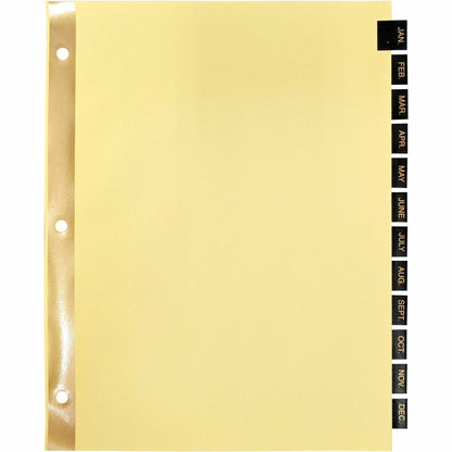 Business Source Monthly Black Leather Tab Index Dividers - 12 Printed Tab(s) - Month - January-December - 1 Set