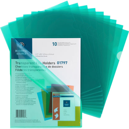 Business Source Letter File Sleeve - 8 1/2" x 11" - 20 Sheets Capacity - Green - Water Resistant, Transfer Safe, Lightwe