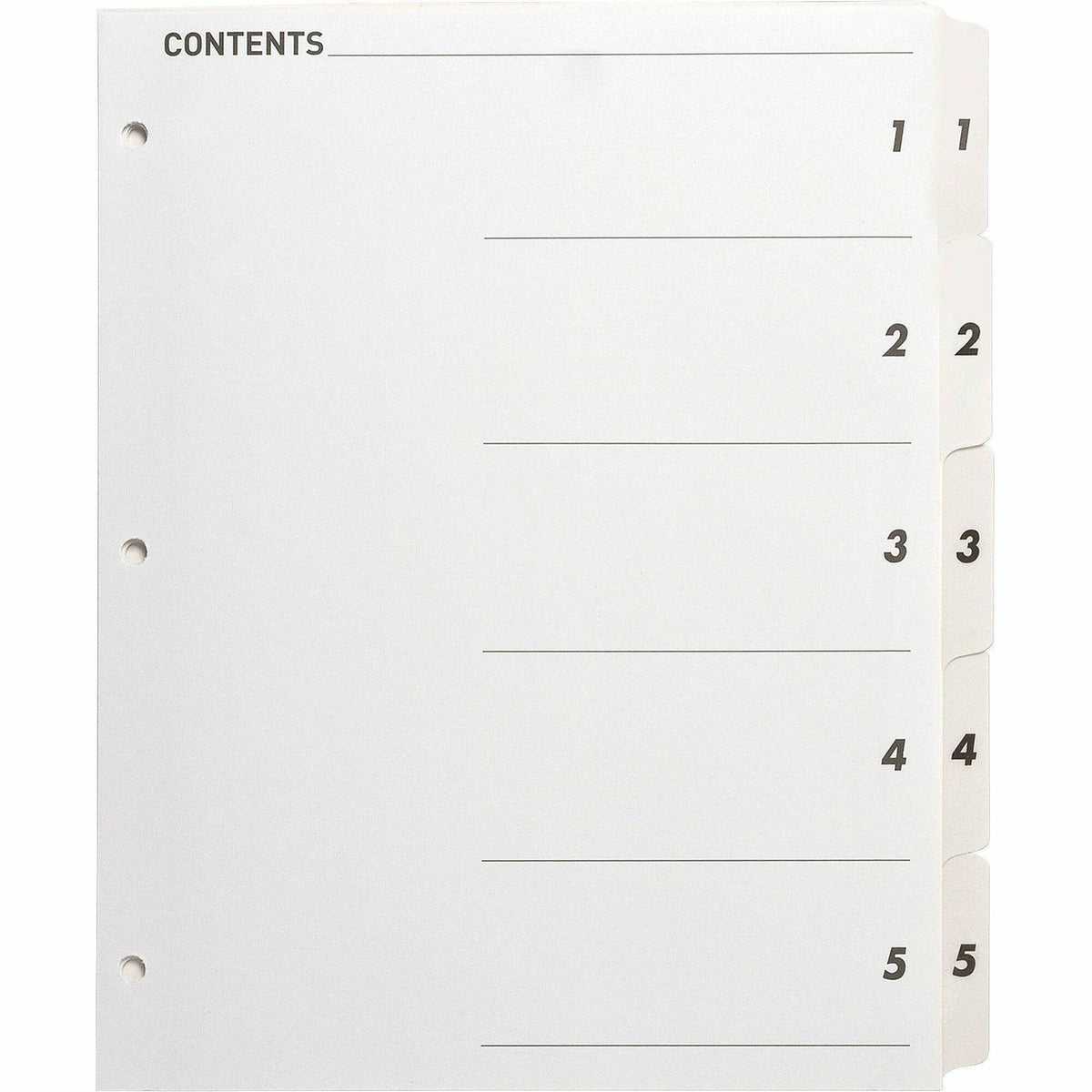 Business Source Table of Content Quick Index Dividers - Printed Tab(s) - Digit - 1-5 - 5 Tab(s)/Set - 8.5" Divider Width
