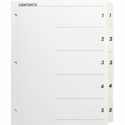 Business Source Table of Content Quick Index Dividers - Printed Tab(s) - Digit - 1-5 - 5 Tab(s)/Set - 8.5" Divider Width