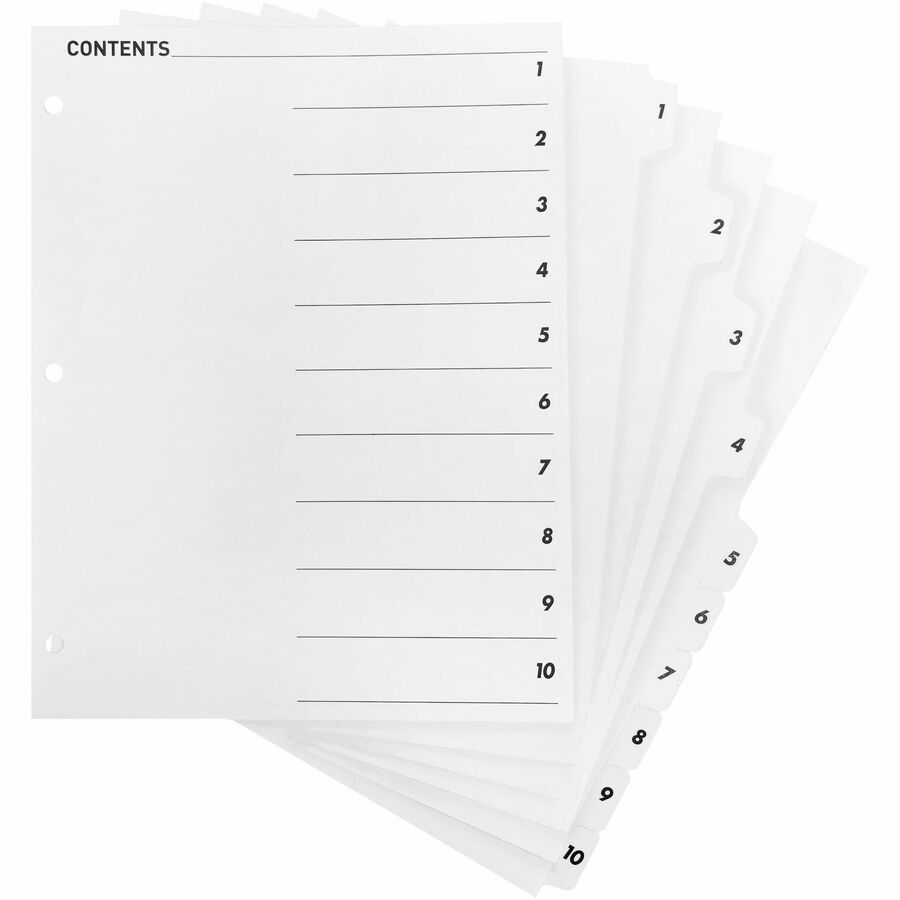 Business Source Table of Content Quick Index Dividers - Printed Tab(s) - Digit - 1-10 - 10 Tab(s)/Set - 1 Set