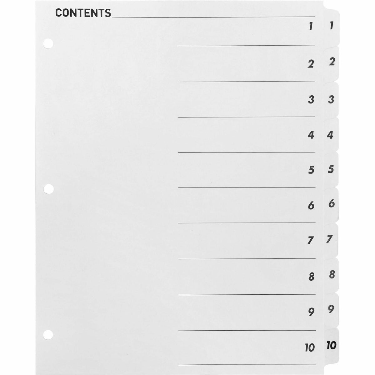 Business Source Table of Content Quick Index Dividers - Printed Tab(s) - Digit - 1-10 - 10 Tab(s)/Set - 1 Set