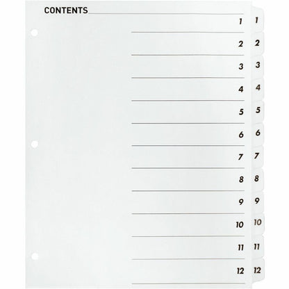Business Source Table of Content Quick Index Dividers - Printed Tab(s) - Digit - 1-12 - 12 Tab(s)/Set - 1 Set
