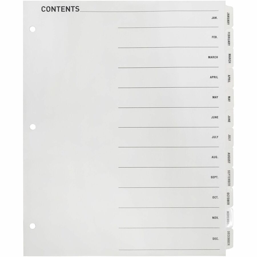 Business Source Jan-Dec Monthly Table of Contents Index Dividers - Printed Tab(s) - Month - January-December - 12 Tab(s)