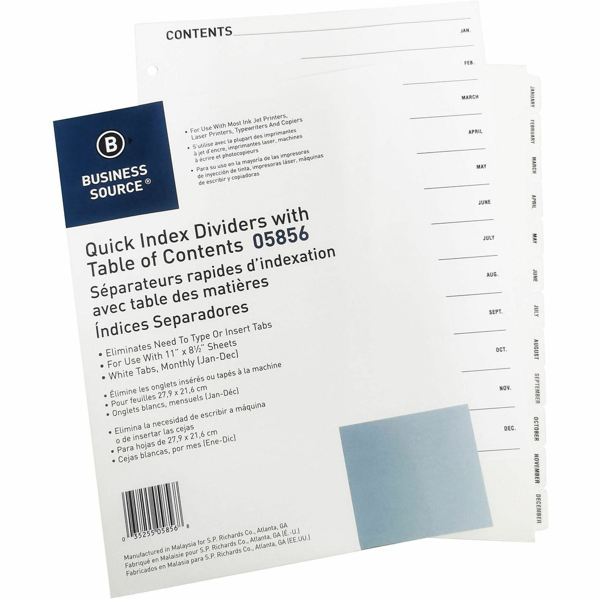 Business Source Jan-Dec Monthly Table of Contents Index Dividers - Printed Tab(s) - Month - January-December - 12 Tab(s)
