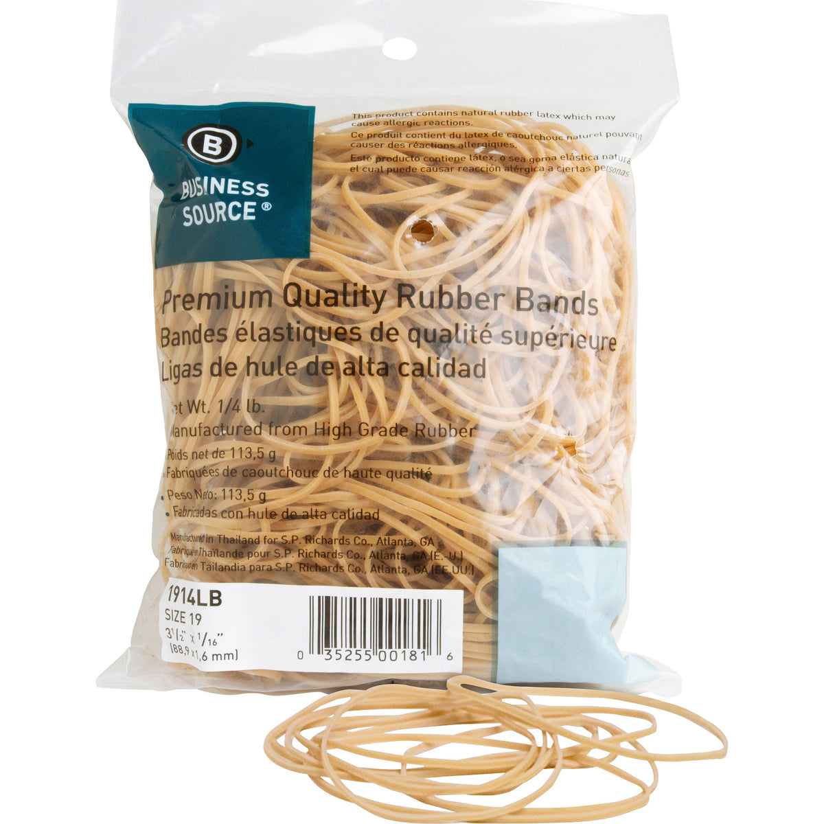 Business Source Rubber Bands - Size: #19 - 3.5" Length x 62 mil Thickness - Natural - 425 / Pack