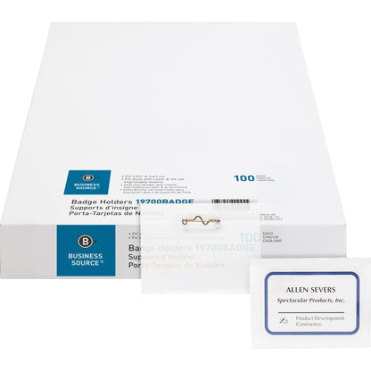 Business Source Pin Style Holder Name Badge Kit - Clear - 100 / Box