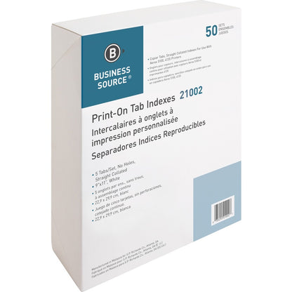 Business Source Straight Collated Print-on Tab Divider - Print-on Tab(s) - 5 Tab(s)/Set - 9" Divider Width x 11" Divider