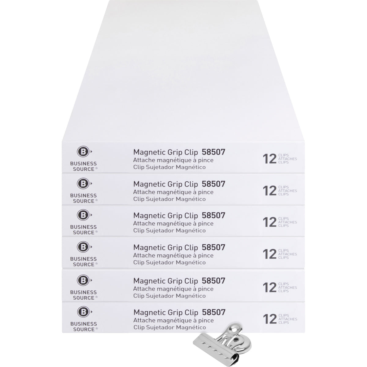 Business Source Magnetic Grip Clips Pack - No. 2 - 2.3" Width - for Paper - Magnetic, Heavy Duty - Silver - 12/Box - 6 /