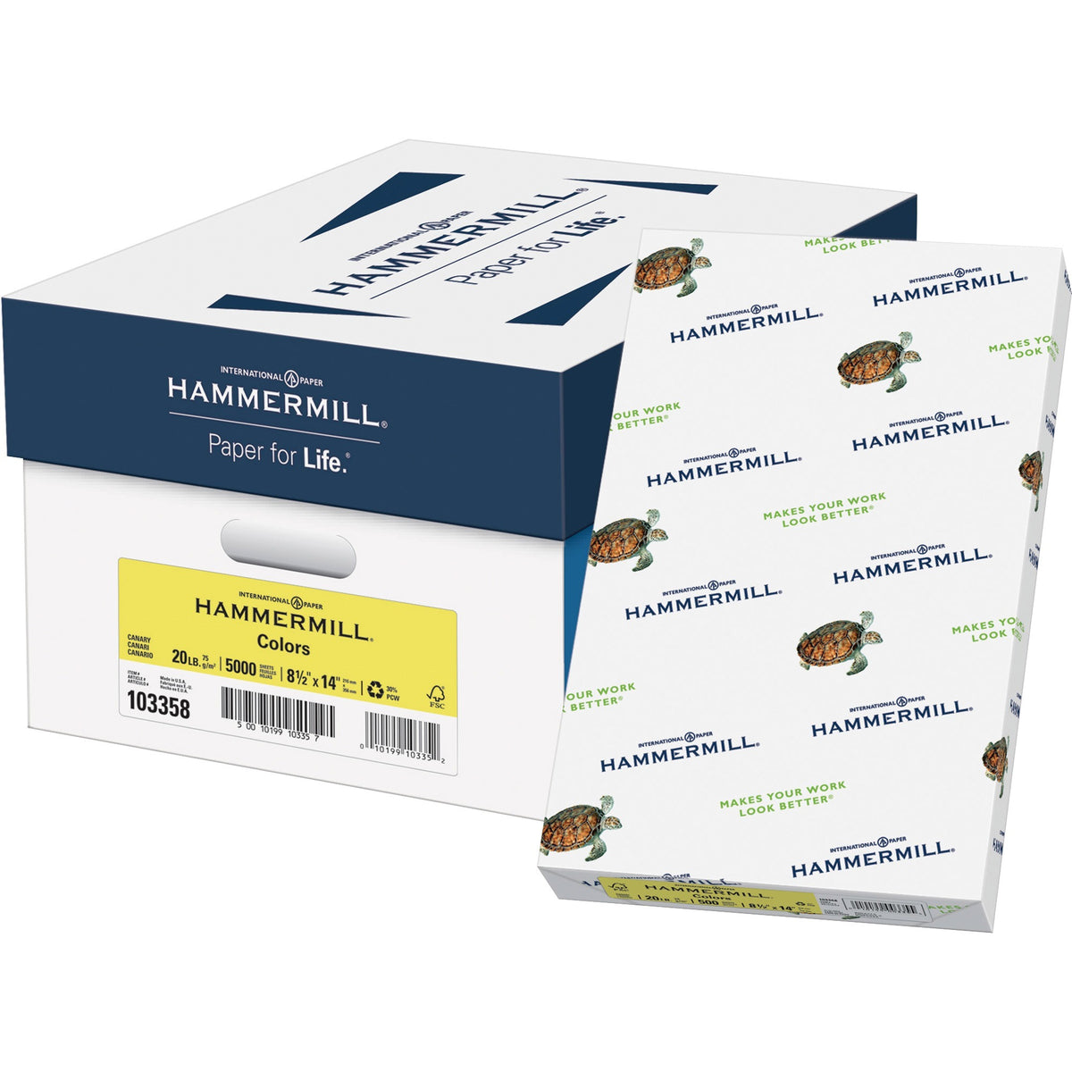 Hammermill Colors Recycled Copy Paper - Canary - Legal - 8 1/2" x 14" - 20 lb Basis Weight - Jam-free - Canary - 500 She