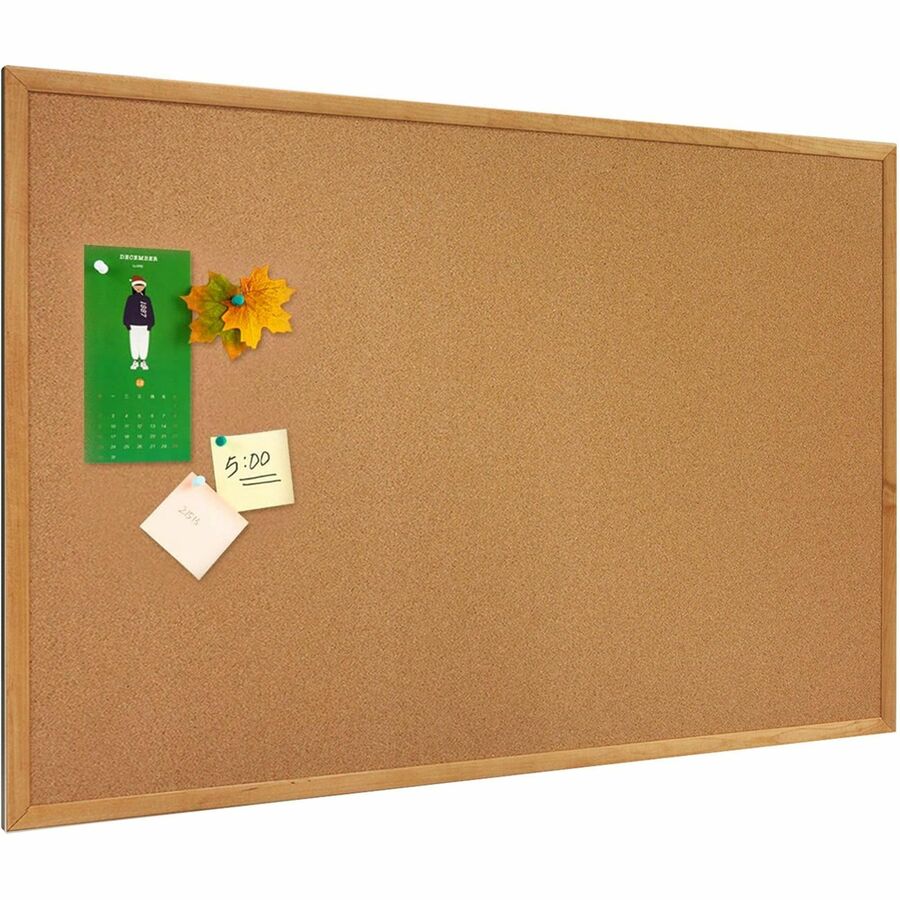 Lorell Bulletin Board - 48" Board Height x 72" Board Width - Cork Surface - Long Lasting, Warp Resistant - Oak Oak Frame