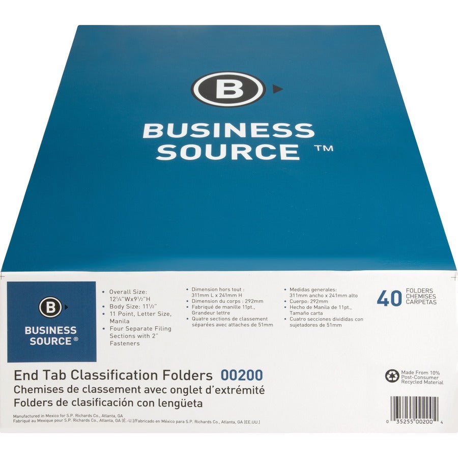 Business Source Letter Recycled Medical File Folder - 8 1/2" x 11" - 3/4" Expansion - 2" Fastener Capacity - End Tab Loc