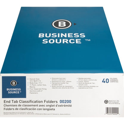 Business Source Letter Recycled Medical File Folder - 8 1/2" x 11" - 3/4" Expansion - 2" Fastener Capacity - End Tab Loc