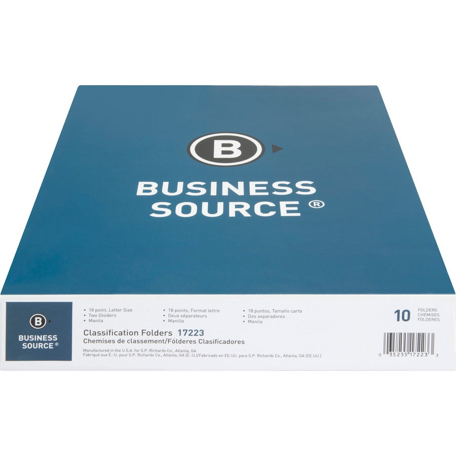Business Source Letter Recycled Classification Folder - 8 1/2" x 11" - 2" Expansion - 2" Fastener Capacity - 2 Divider -