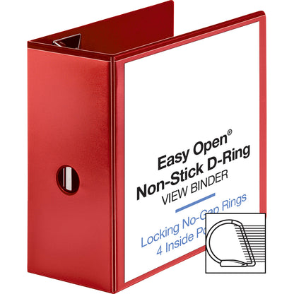 Business Source Red D-ring Binder - 5" Binder Capacity - Letter - 8 1/2" x 11" Sheet Size - Fastener: D-Ring - Pocket: 4