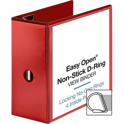 Business Source Red D-ring Binder - 5" Binder Capacity - Letter - 8 1/2" x 11" Sheet Size - Fastener: D-Ring - Pocket: 4