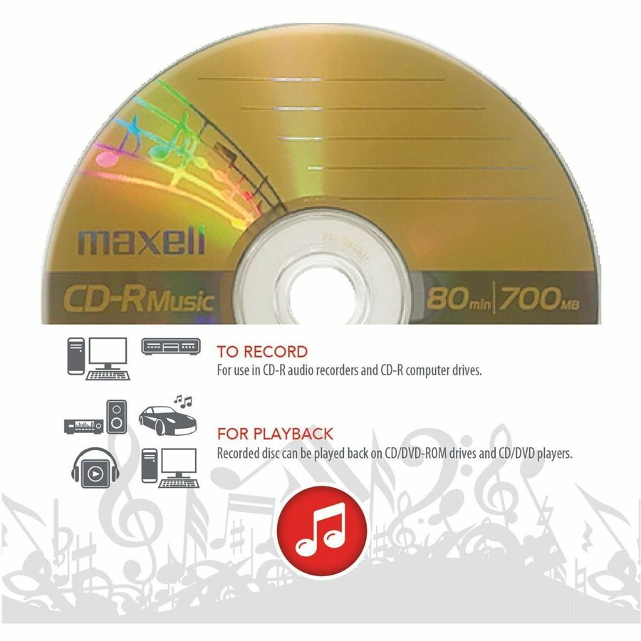 Maxell CD-R80 CD Recordable Media - CD-R - 700 MB - 50 / Pack - Gold - 120mm - 1.33 Hour Maximum Recording Time