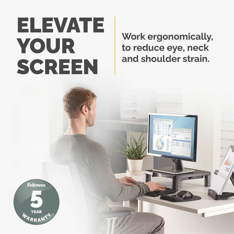 Fellowes Standard Monitor Riser - Up to 21" Screen Support - 60 lb Load Capacity - CRT, LCD Display Type Supported - 1 E