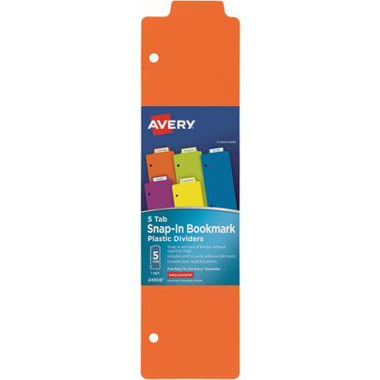 Avery® Snap-In Plastic Bookmark Dividers, 5 Tabs, 1 Set, Multicolor (24908) - Monthly - 1 Month Single Page Layout - 10"