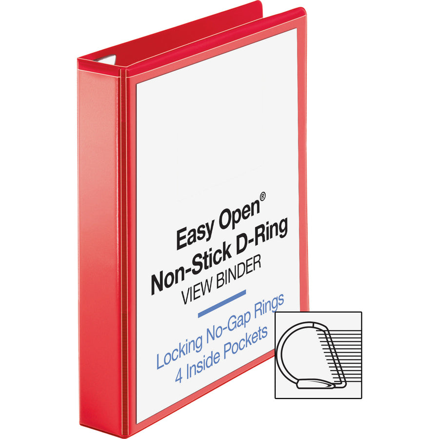 Business Source Red D-ring Binder - 1 1/2" Binder Capacity - Letter - 8 1/2" x 11" Sheet Size - Fastener: D-Ring - Pocke