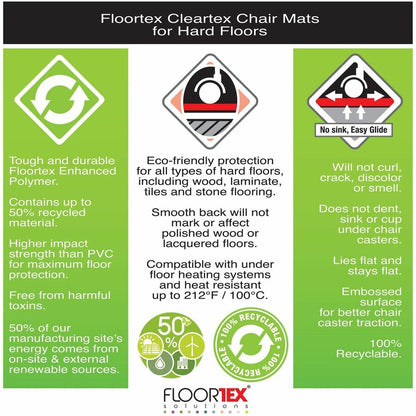 Floortex Ecotex Evolutionmat® Hard Floor Rectangular Chairmat - Hard Floor - 48" Length x 36" Width x 0.075" Depth x 0.0