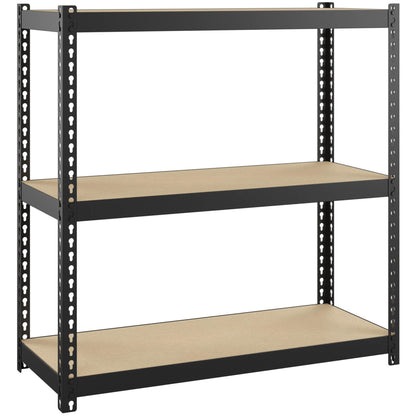 Lorell Narrow Riveted Shelving - 3 Shelf(ves) - 30" Height x 30" Width x 12" Depth - 28% Recycled - Black - Steel - 1 Ea