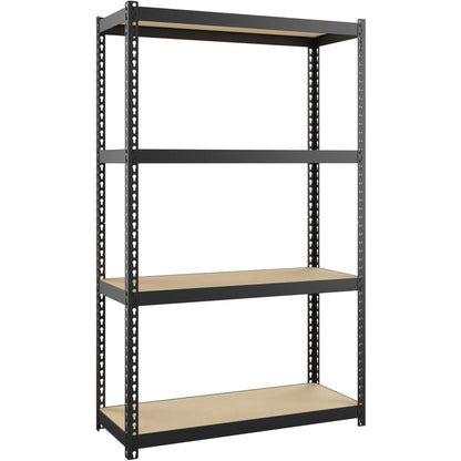 Lorell Narrow Riveted Shelving - 4 Shelf(ves) - 48" Height x 30" Width x 12" Depth - 28% Recycled - Black - Steel - 1 Ea