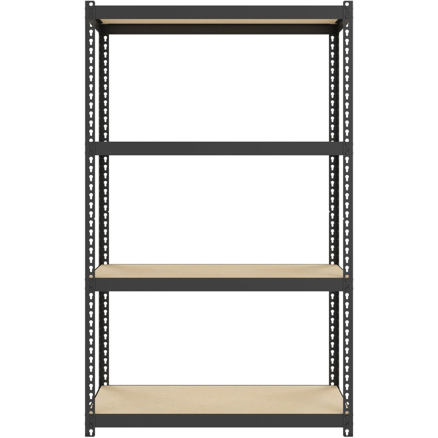 Lorell Narrow Riveted Shelving - 4 Shelf(ves) - 48" Height x 30" Width x 12" Depth - 28% Recycled - Black - Steel - 1 Ea