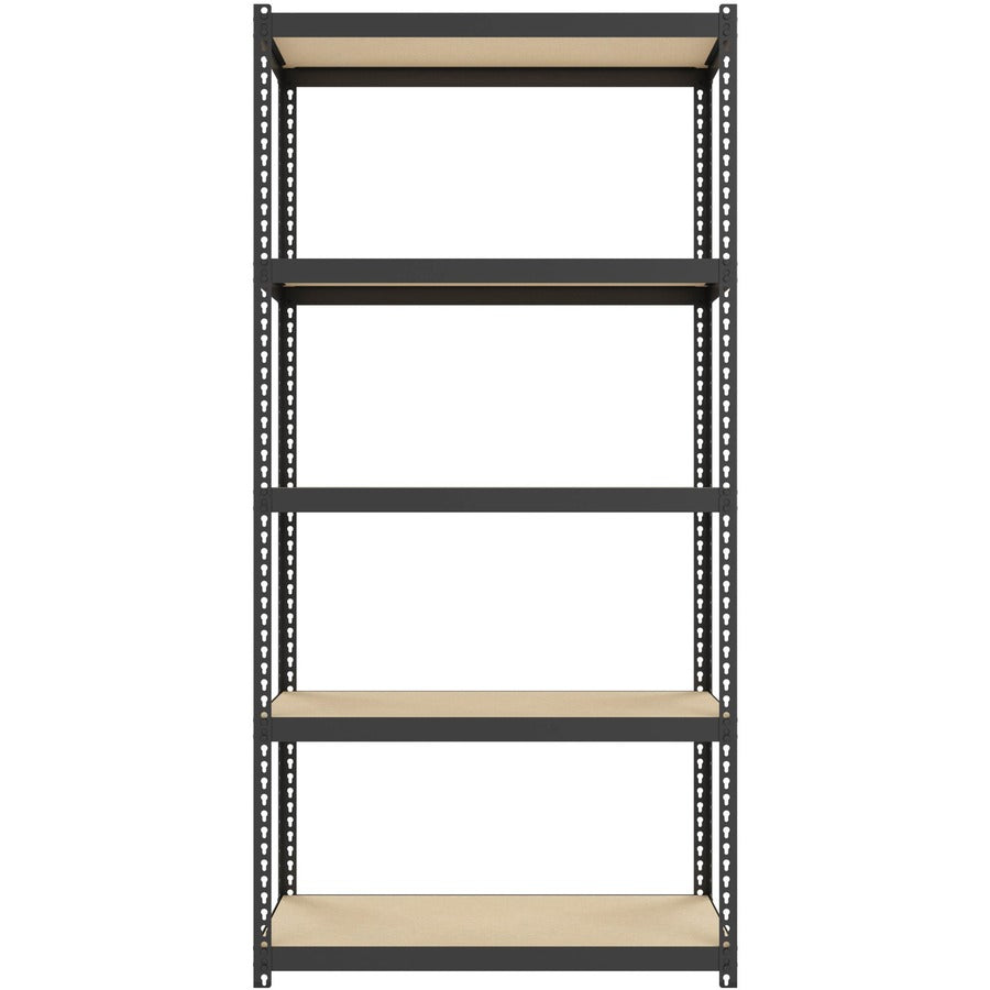 Lorell Narrow Riveted Shelving - 5 Shelf(ves) - 60" Height x 30" Width x 12" Depth - 28% Recycled - Black - Steel - 1 Ea