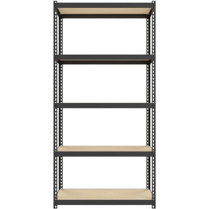 Lorell Narrow Riveted Shelving - 5 Shelf(ves) - 60" Height x 30" Width x 12" Depth - 28% Recycled - Black - Steel - 1 Ea