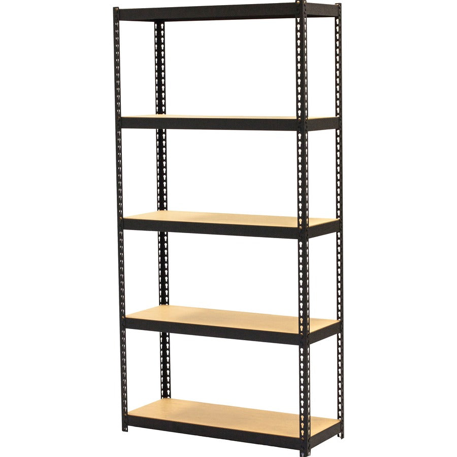 Lorell Narrow Riveted Shelving - 5 Shelf(ves) - 60" Height x 30" Width x 12" Depth - 28% Recycled - Black - Steel - 1 Ea