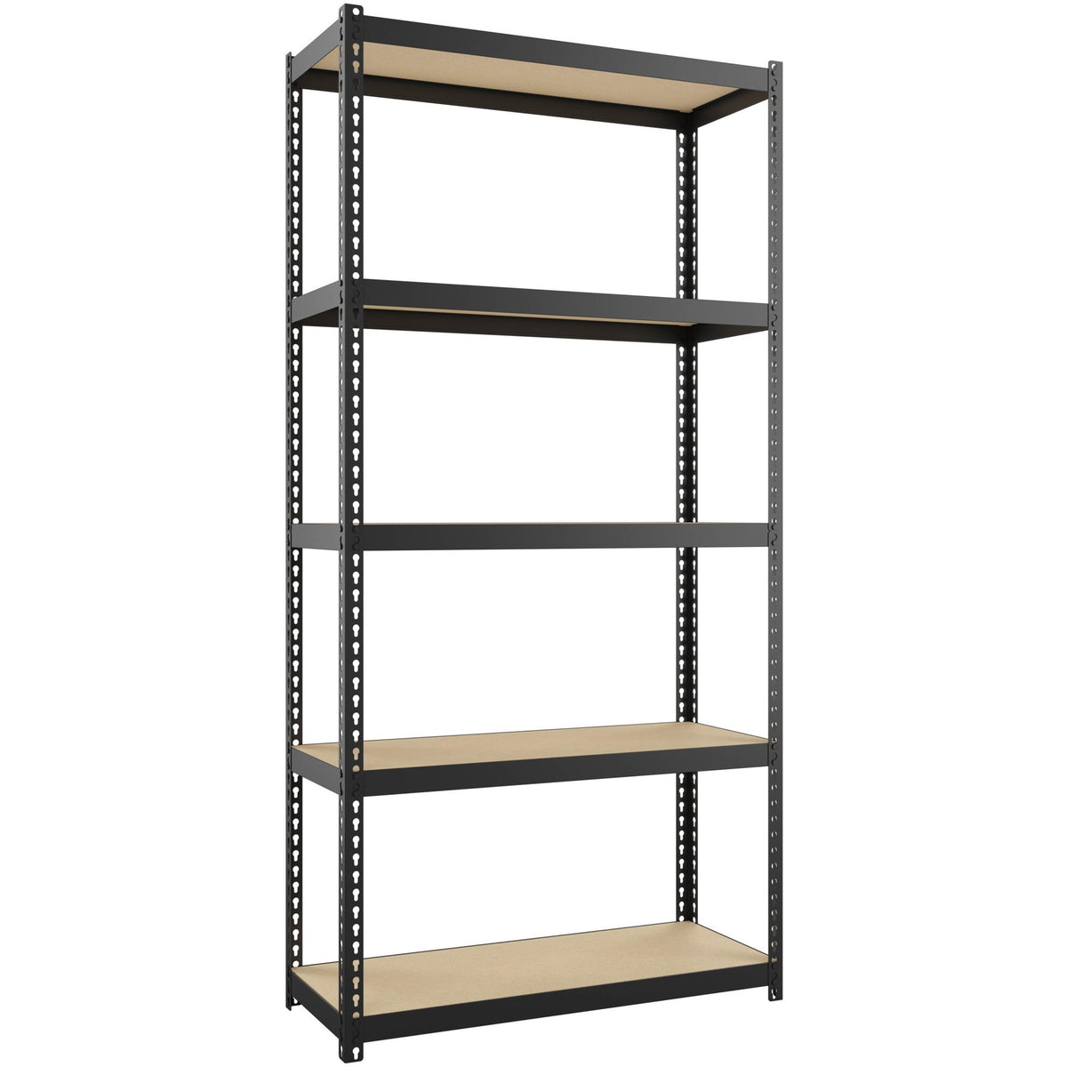 Lorell Narrow Riveted Shelving - 5 Shelf(ves) - 60" Height x 30" Width x 12" Depth - 28% Recycled - Black - Steel - 1 Ea